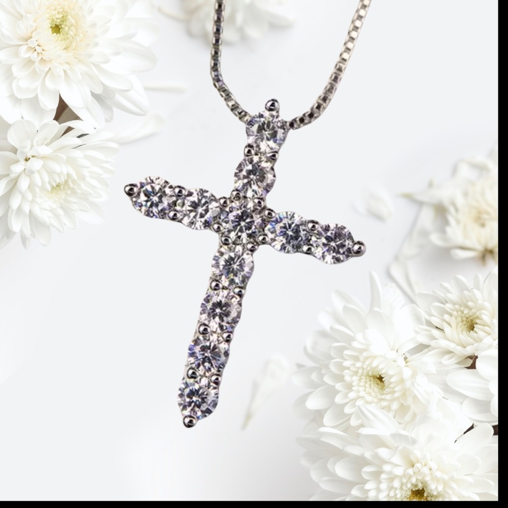 New  Lab Diamond Cross Pendant Necklace 925 Sterling Silver